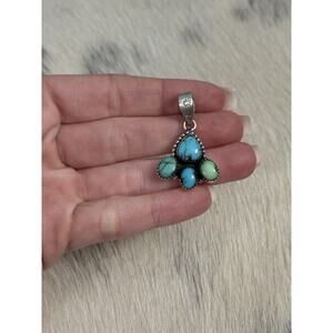 Native American Sterling Silver Blue Egyptian Turquoise Sonoran Gold Pendant